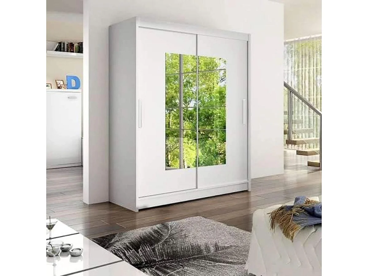 Armario Sava 2 puertas correderas con espejo blanco mate 201x182x58,7 cm