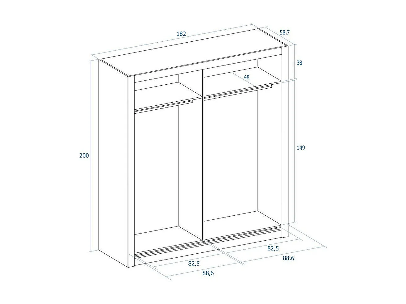 Armario Sava 2 puertas correderas con espejo blanco mate 201x182x58,7 cm
