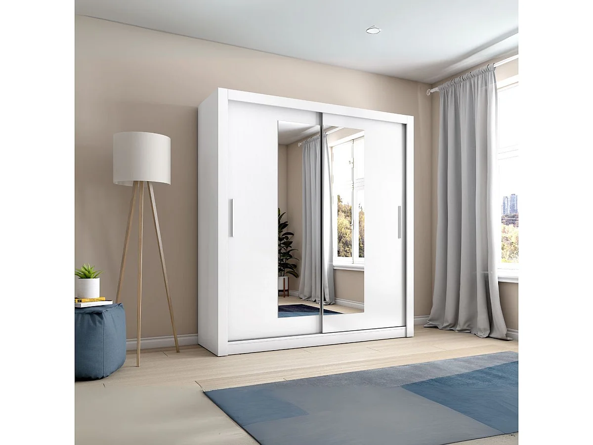 Armario Sava 2 puertas correderas con espejo blanco mate 201x182x58,7 cm