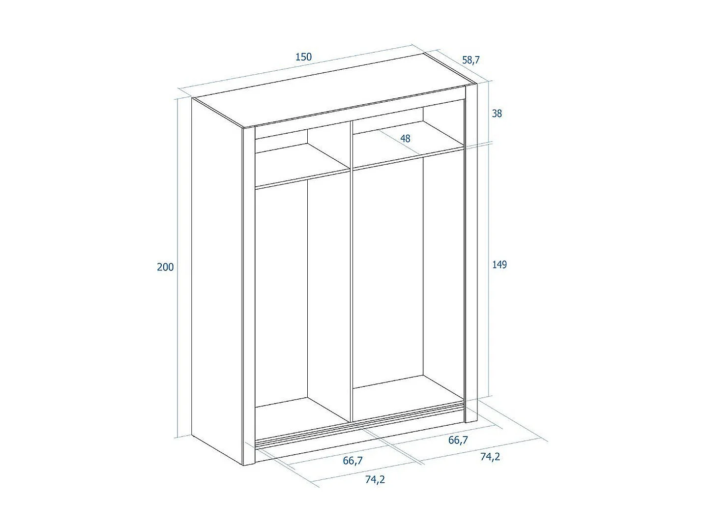 Armario Sava 2 puertas correderas con espejo sahara 201x150x58,7 cm