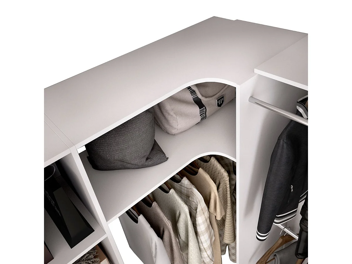 Armario vestidor Suit reversible 3 cajones + 3 barras + 2 columnas blanco 205x164-214x141 cm