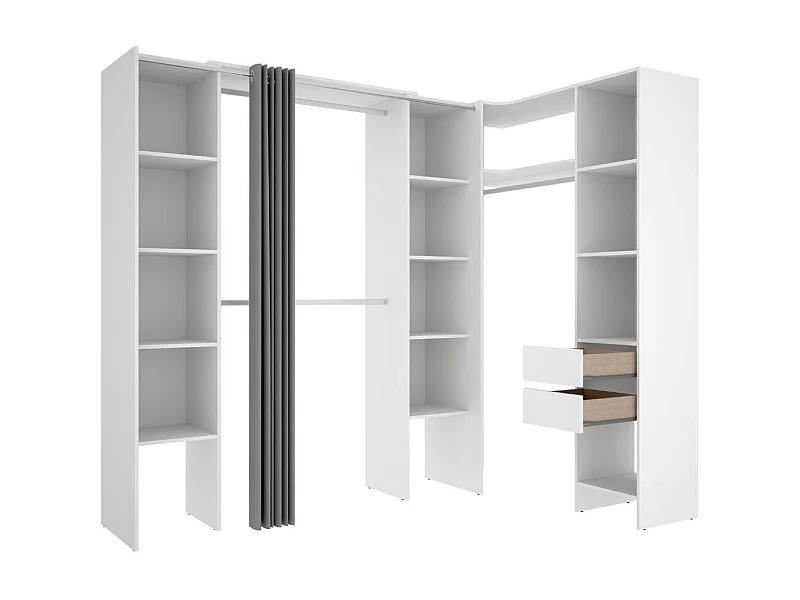 Armario vestidor Suit reversible 2 cajones + 3 barras + 3 columnas blanco 205x164-234x141 cm