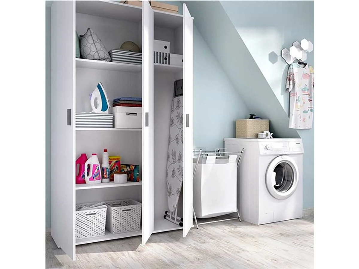 Armario auxiliar Fit 3 puertas con escobero blanco 190x116x35 cm