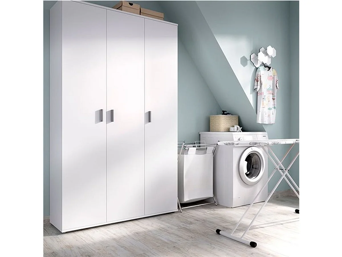 Armario auxiliar Fit 3 puertas con escobero blanco 190x116x35 cm