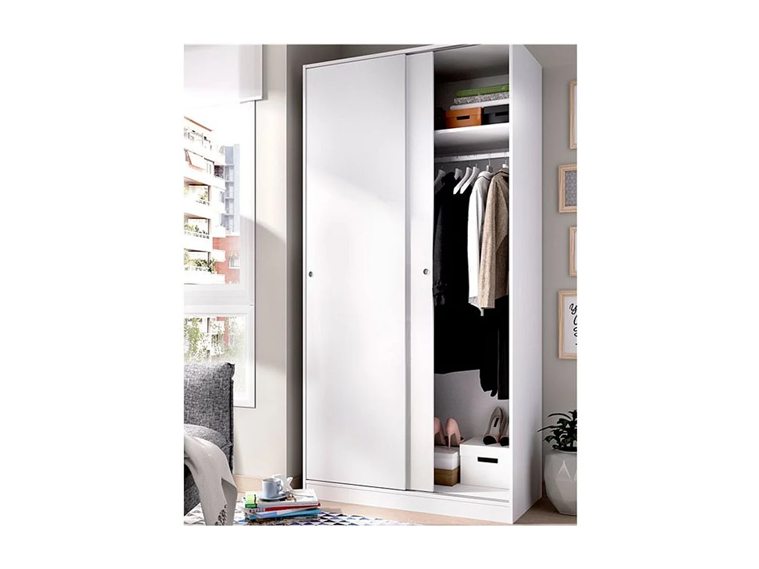 Armario Slide Plus 2 puertas correderas blanco 204x100x50 cm