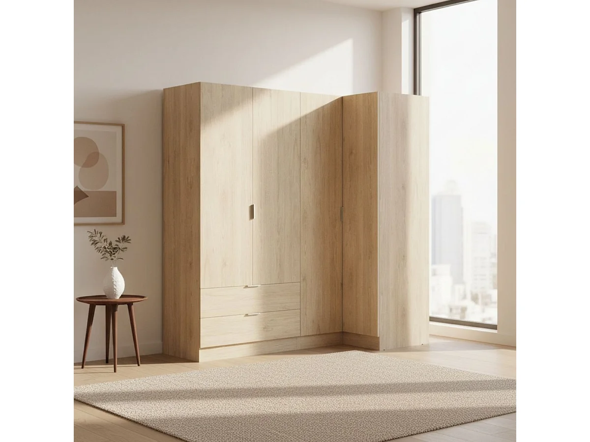 Armario esquinero Essen 2 módulos 4 puertas natural 184x174x91 cm