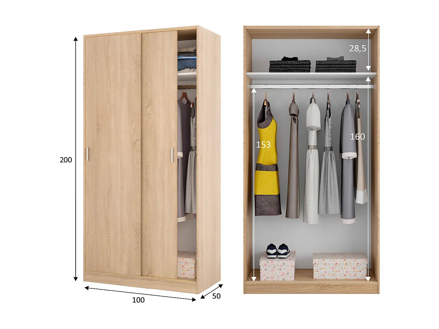 Armario Max 2 puertas correderas roble 200x100x50 cm