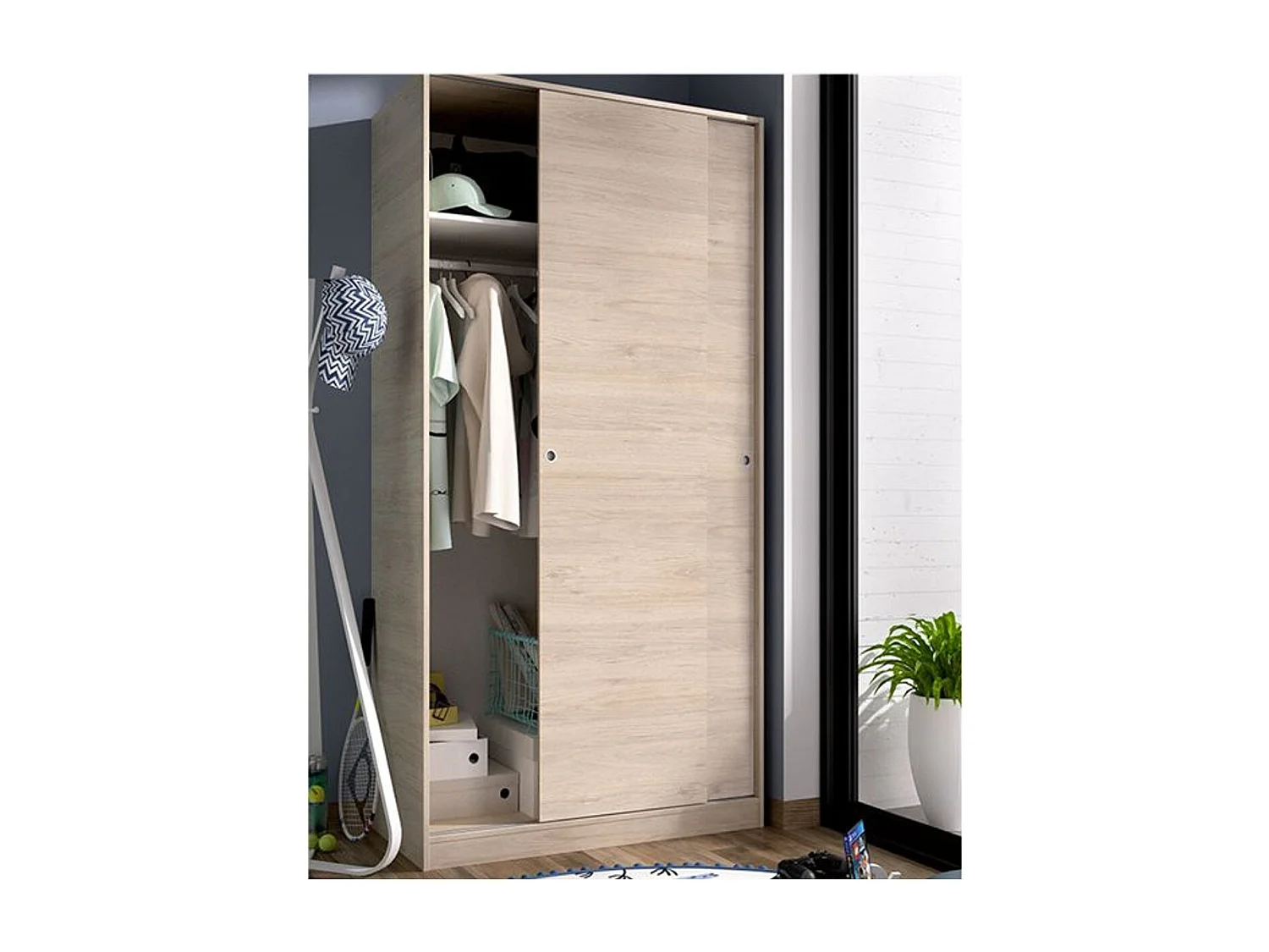 Armario Slide Plus 2 puertas correderas natural 204x100x50 cm