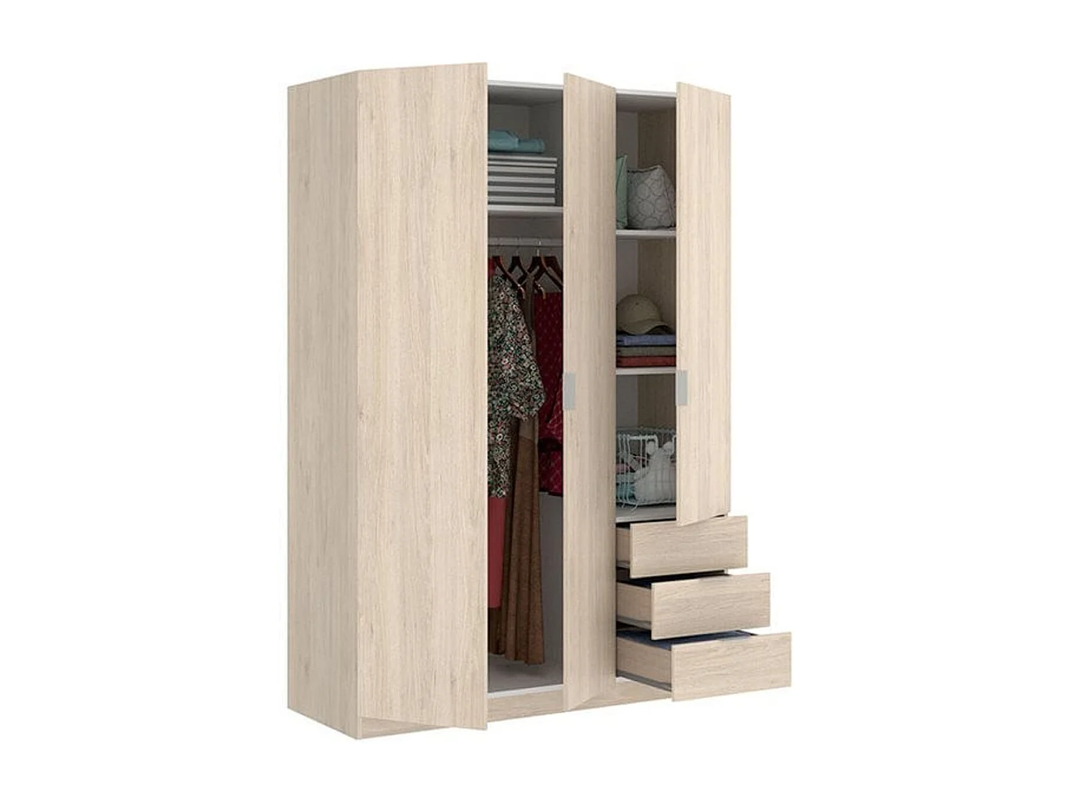 Armario Essen 3 puertas abatibles con 3 cajones natural 184x121x52 cm