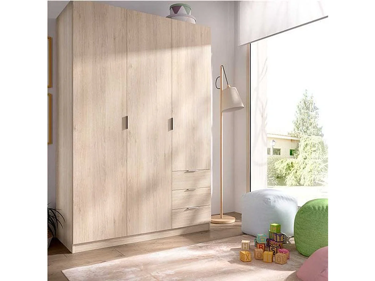Armario Essen 3 puertas abatibles con 3 cajones natural 184x121x52 cm