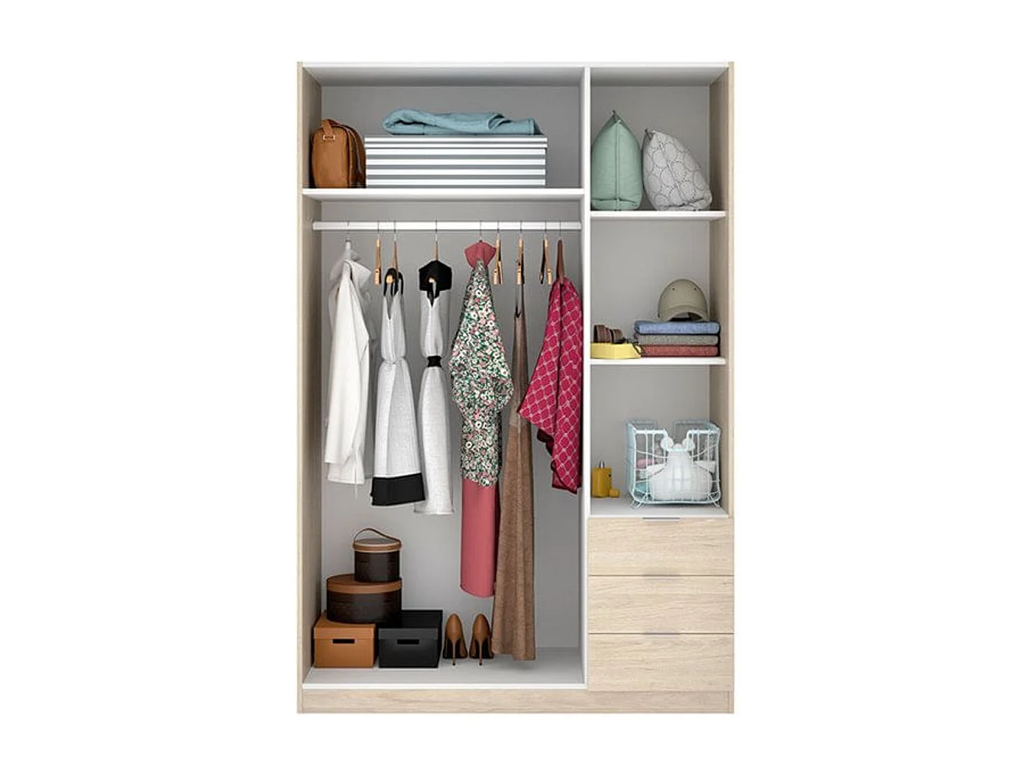 Armario Essen 3 puertas abatibles con 3 cajones natural 184x121x52 cm