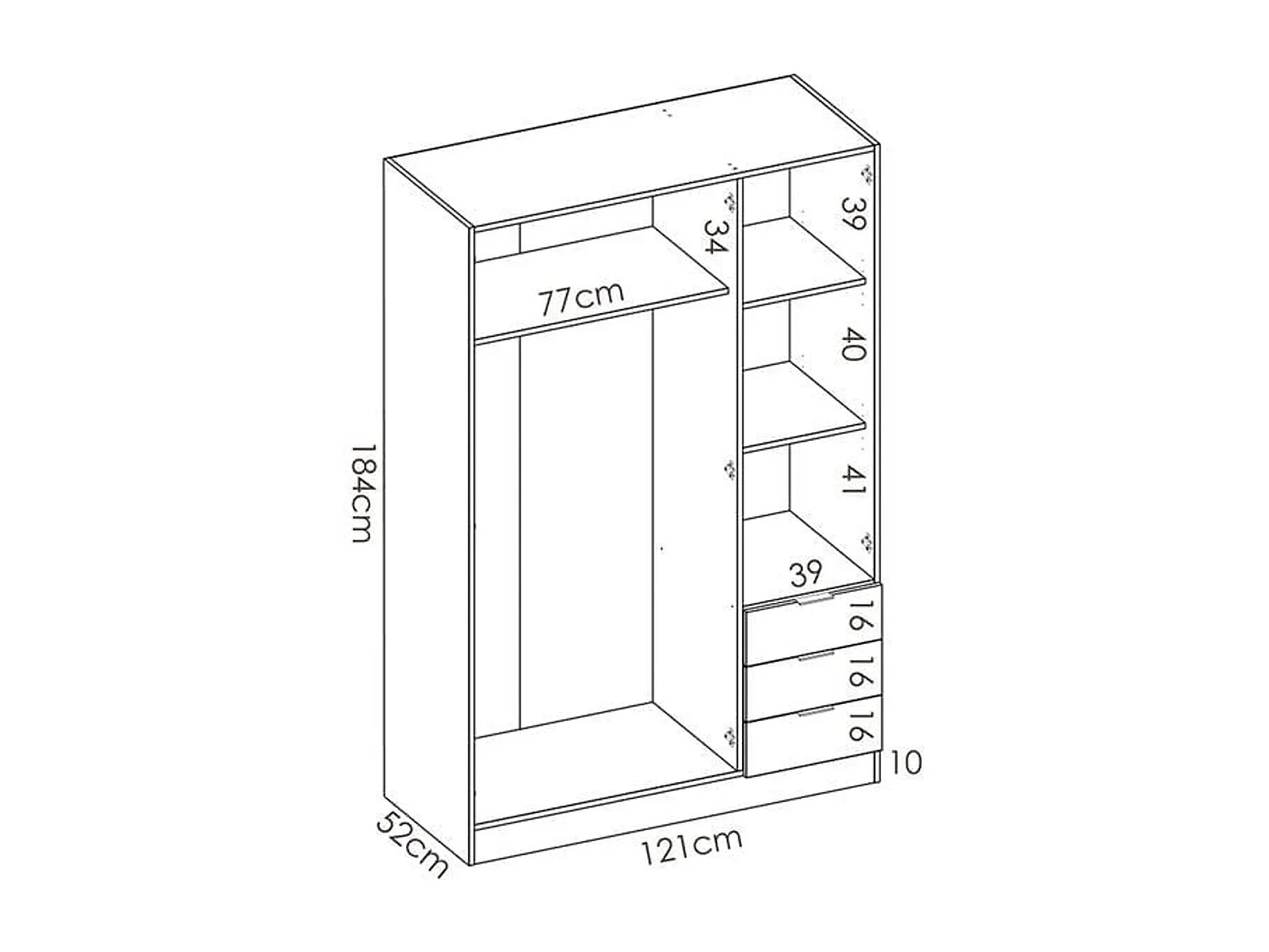 Armario Essen 3 puertas abatibles con 3 cajones natural 184x121x52 cm
