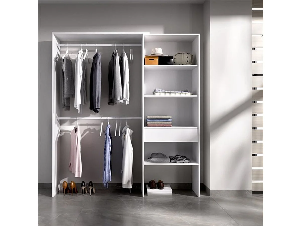 Armario vestidor Suit 2 barras con 4 compartimentos y 1 cajón blanco 187x110-160x40 cm