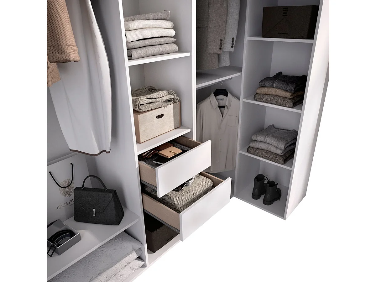 Armario vestidor Suit 2 módulos + 3 barras + 2 cajones blanco/natural 205x182,5x79,5 cm