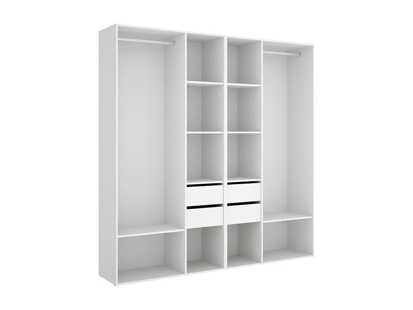 Armario vestidor Suit reversible 4 cajones + 2 barras + 2 columnas blanco/natural 205x196x45 cm