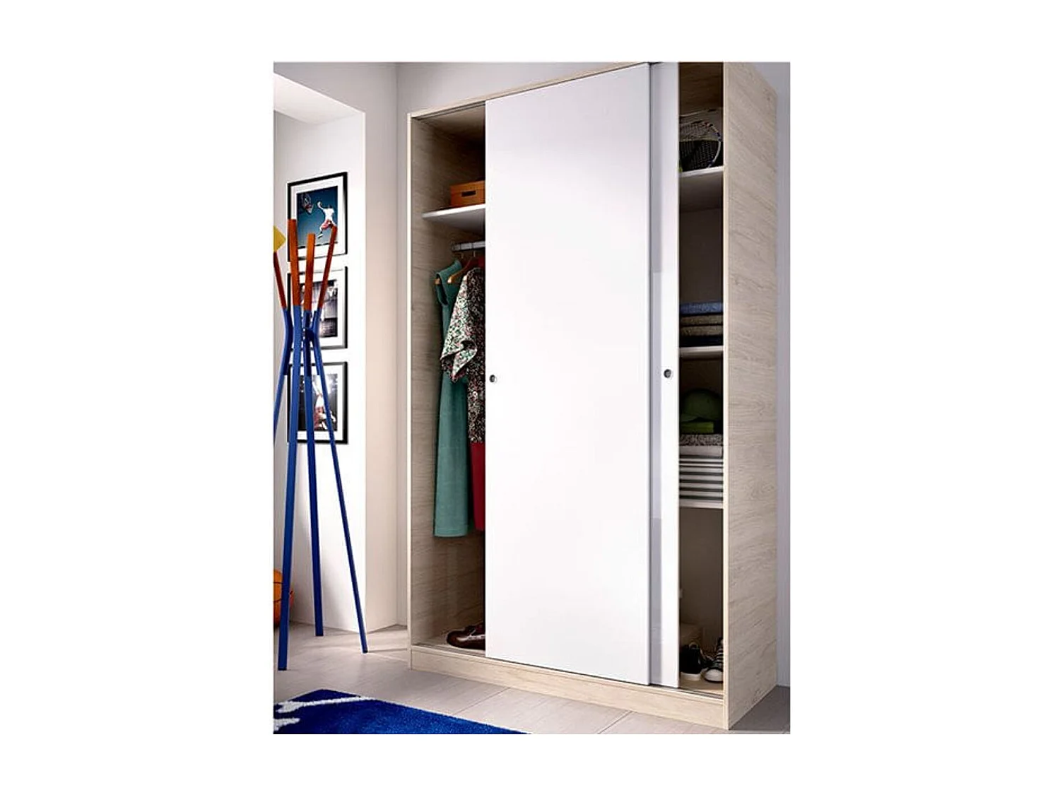 Armario Slide 2 puertas correderas blanco/natural 204x120x50 cm