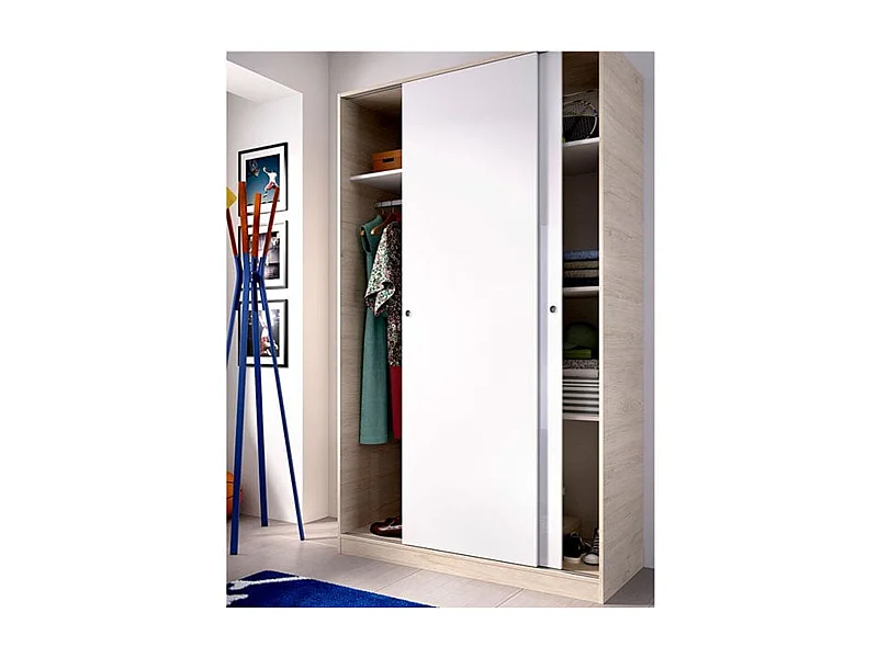 Armario Slide 2 puertas correderas blanco/natural 204x120x50 cm