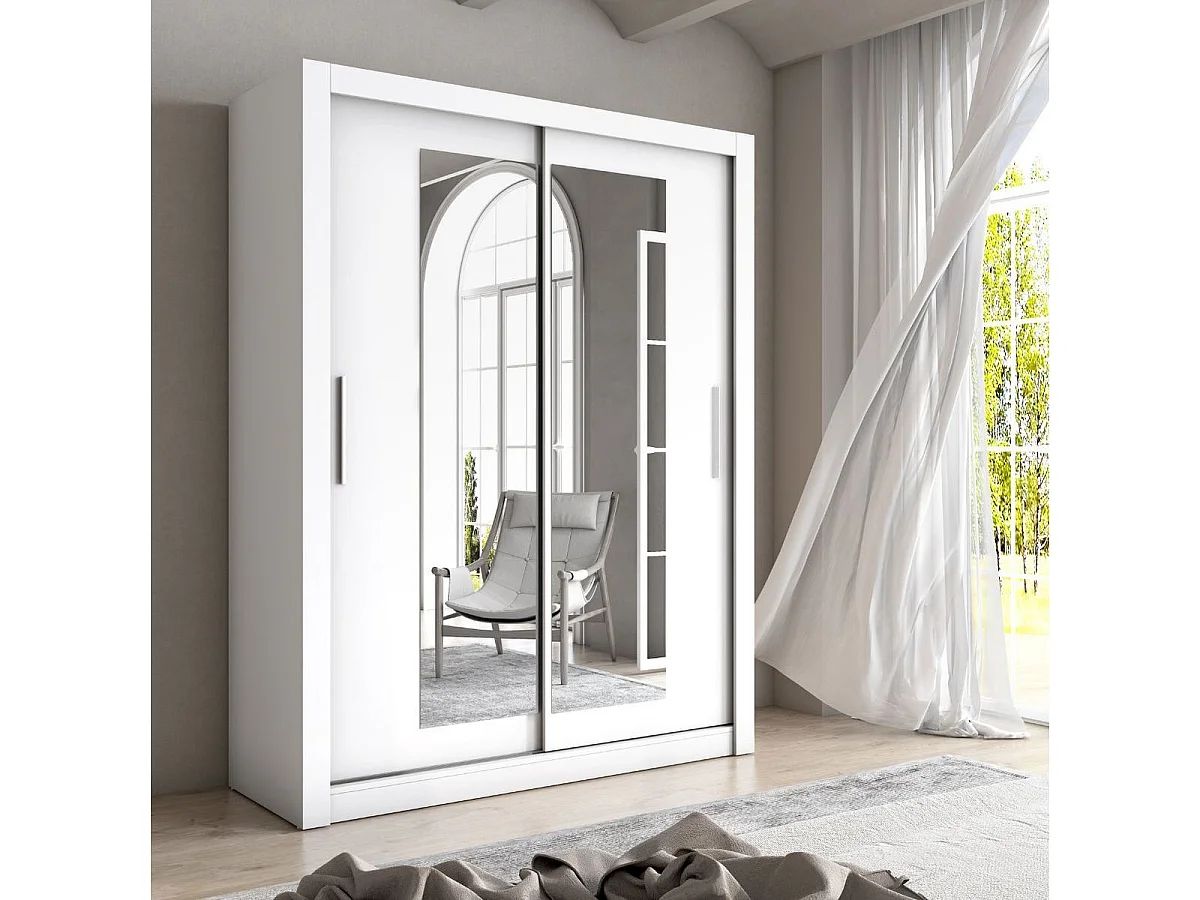 Armario Sava 2 puertas correderas con espejo blanco mate 201x150x58,7 cm