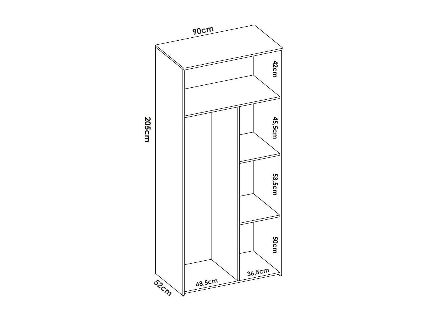 Armario Dina 2 puertas + barra para colgar + estantes blanco/natural 205x90x52 cm