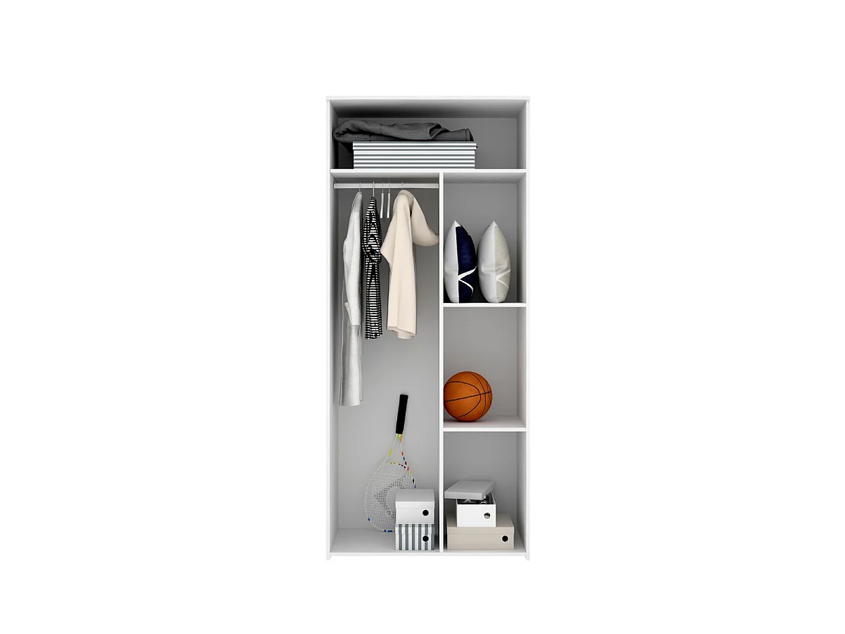 Armario Dina 2 puertas + barra para colgar + estantes blanco/natural 205x90x52 cm