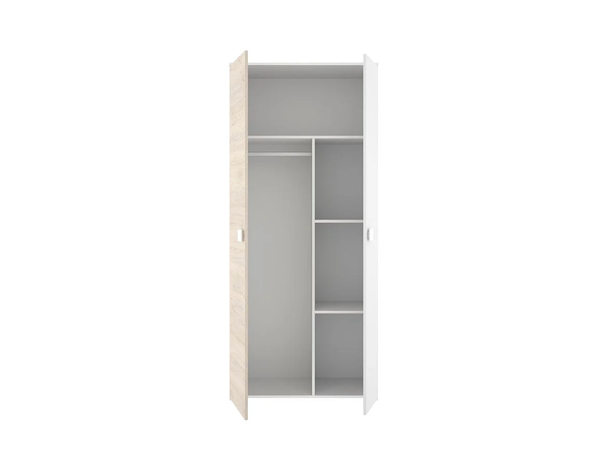 Armario Dina 2 puertas + barra para colgar + estantes blanco/natural 205x90x52 cm