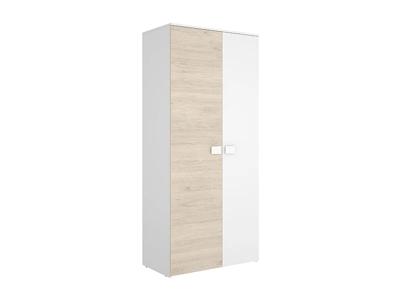 Armario Dina 2 puertas + barra para colgar + estantes blanco/natural 205x90x52 cm
