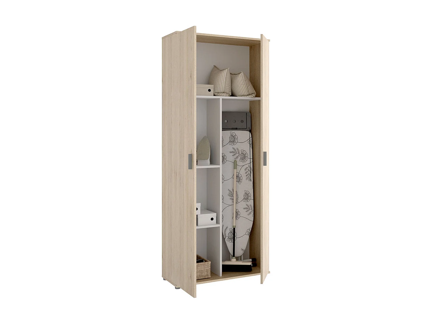 Armario multiusos Fit 2 puertas 4 estantes + escobero natural 190,2x77,4x35,3 cm