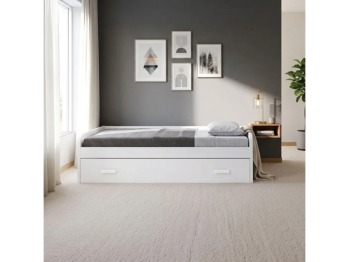 Cama nido Alumbre con cajonera blanco 53,7x190x98,2 cm