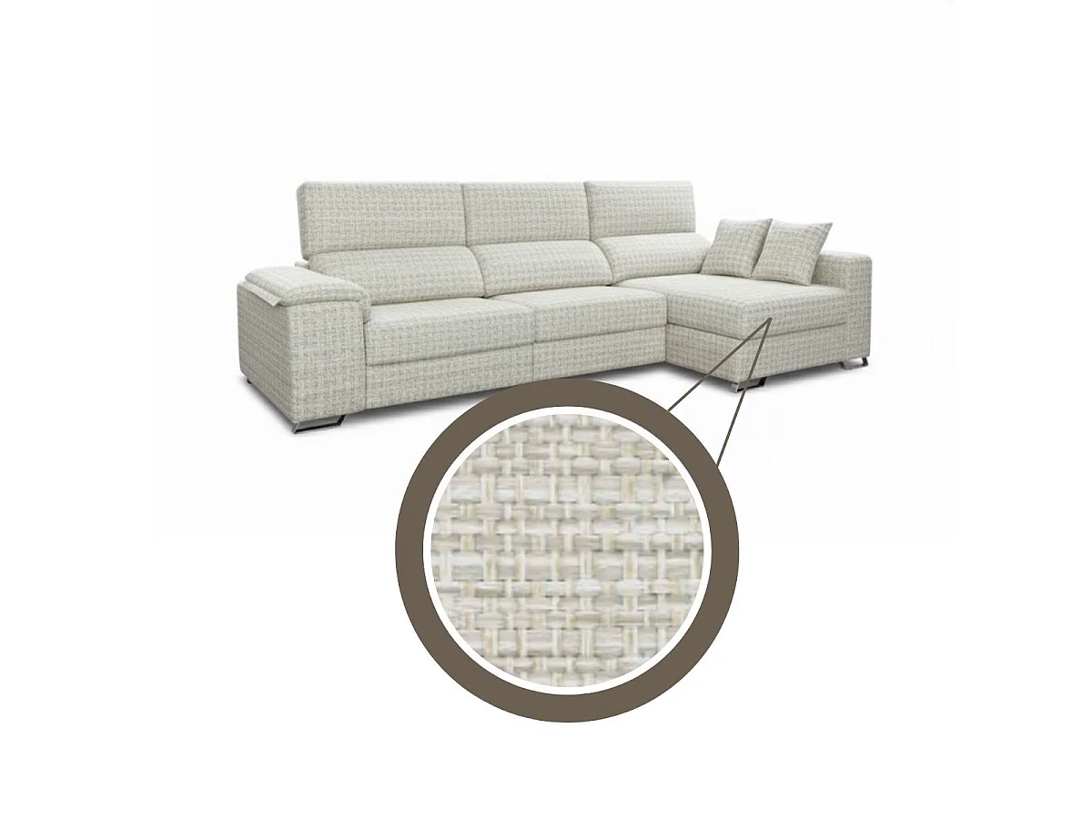 Sofá chaiselongue derecha Sidney 3 plazas deslizante y reclinable tela Sorrento beige 285 cm