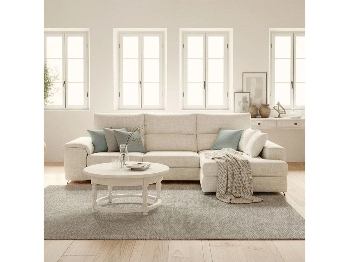 Sofá chaiselongue derecha Sidney 3 plazas deslizante y reclinable tela Sorrento beige 285 cm