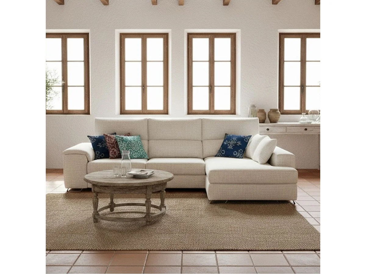 Sofá chaiselongue derecha Sidney 3 plazas deslizante y reclinable tela Sorrento beige 285 cm