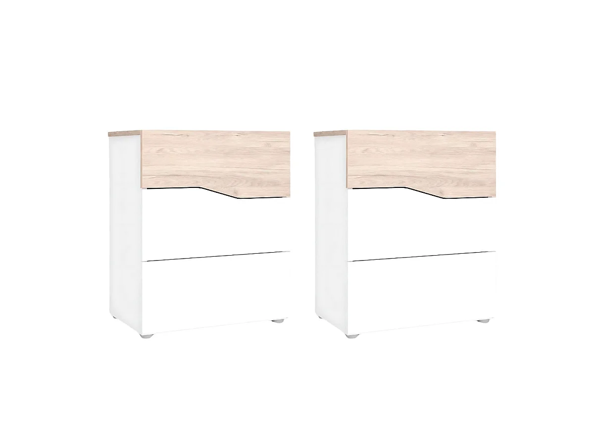 Pack de 2 mesitas de noche Cannes 3 cajones blanco/natural