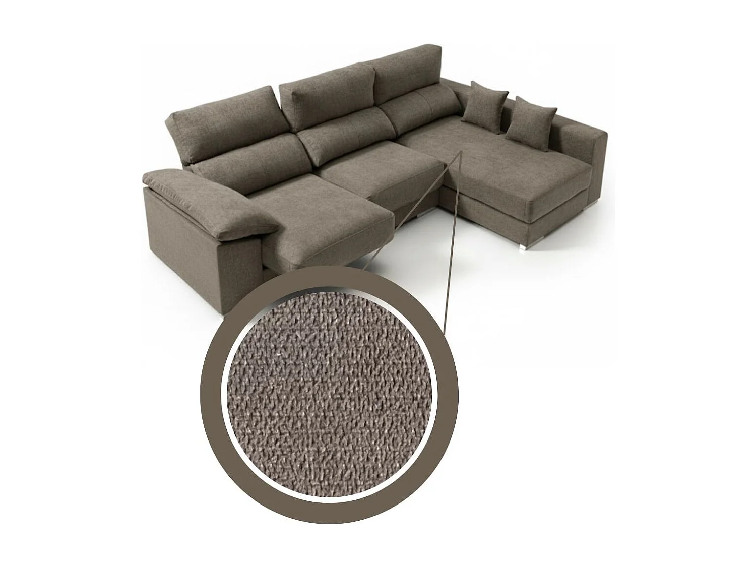 Sofá chaiselongue derecha Calgary 3 plazas deslizante y reclinable tela Bronx gris 290 cm