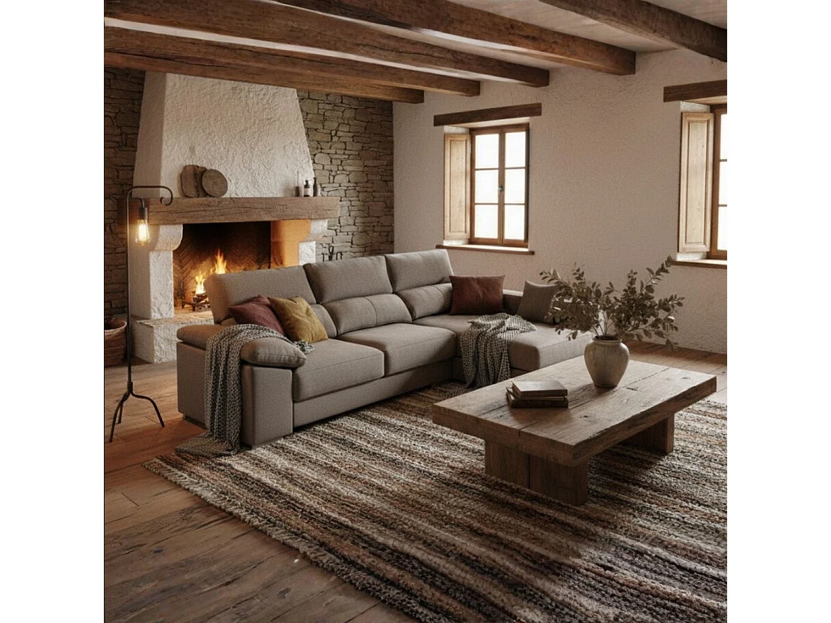 Sofá chaiselongue derecha Calgary 3 plazas deslizante y reclinable tela Bronx gris 290 cm