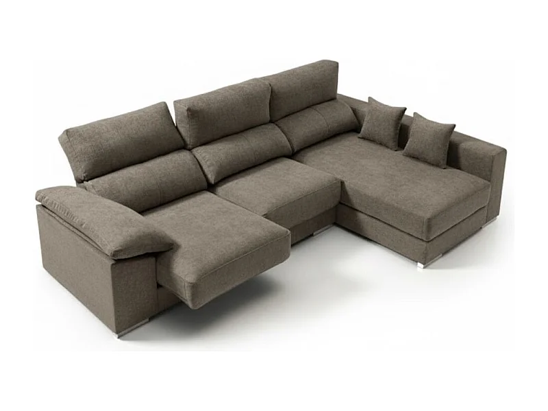 Sofá chaiselongue derecha Calgary 3 plazas deslizante y reclinable tela Bronx gris 290 cm