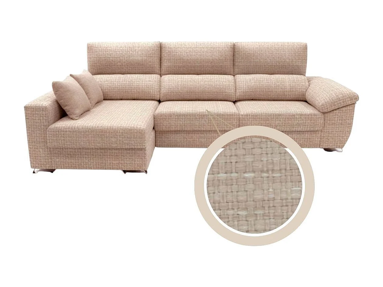 Sofá chaiselongue Ponza 3 plazas deslizante + cabezales reclinables izquierda beige oscuro 100x275x160 cm
