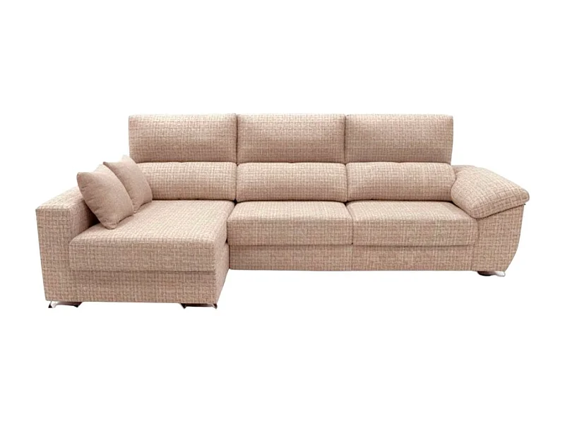 Sofá chaiselongue Ponza 3 plazas deslizante + cabezales reclinables izquierda beige oscuro 100x275x160 cm