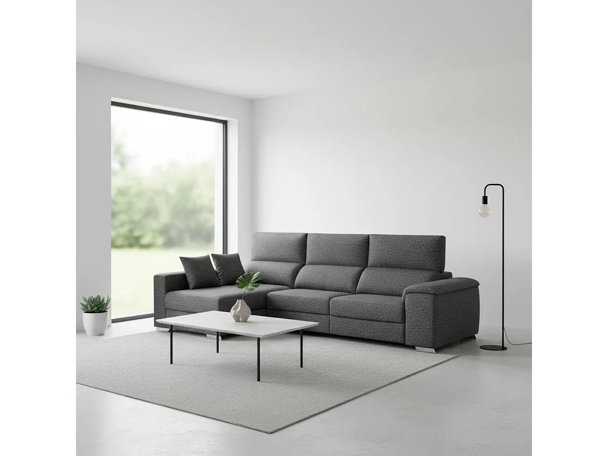 Sofá chaiselongue izquierda Sidney 3 plazas deslizante y reclinable tela Bronx antracita 285 cm