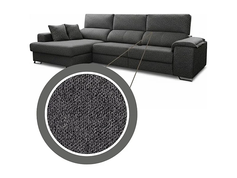 Sofá chaiselongue izquierda Sidney 3 plazas deslizante y reclinable tela Bronx antracita 285 cm