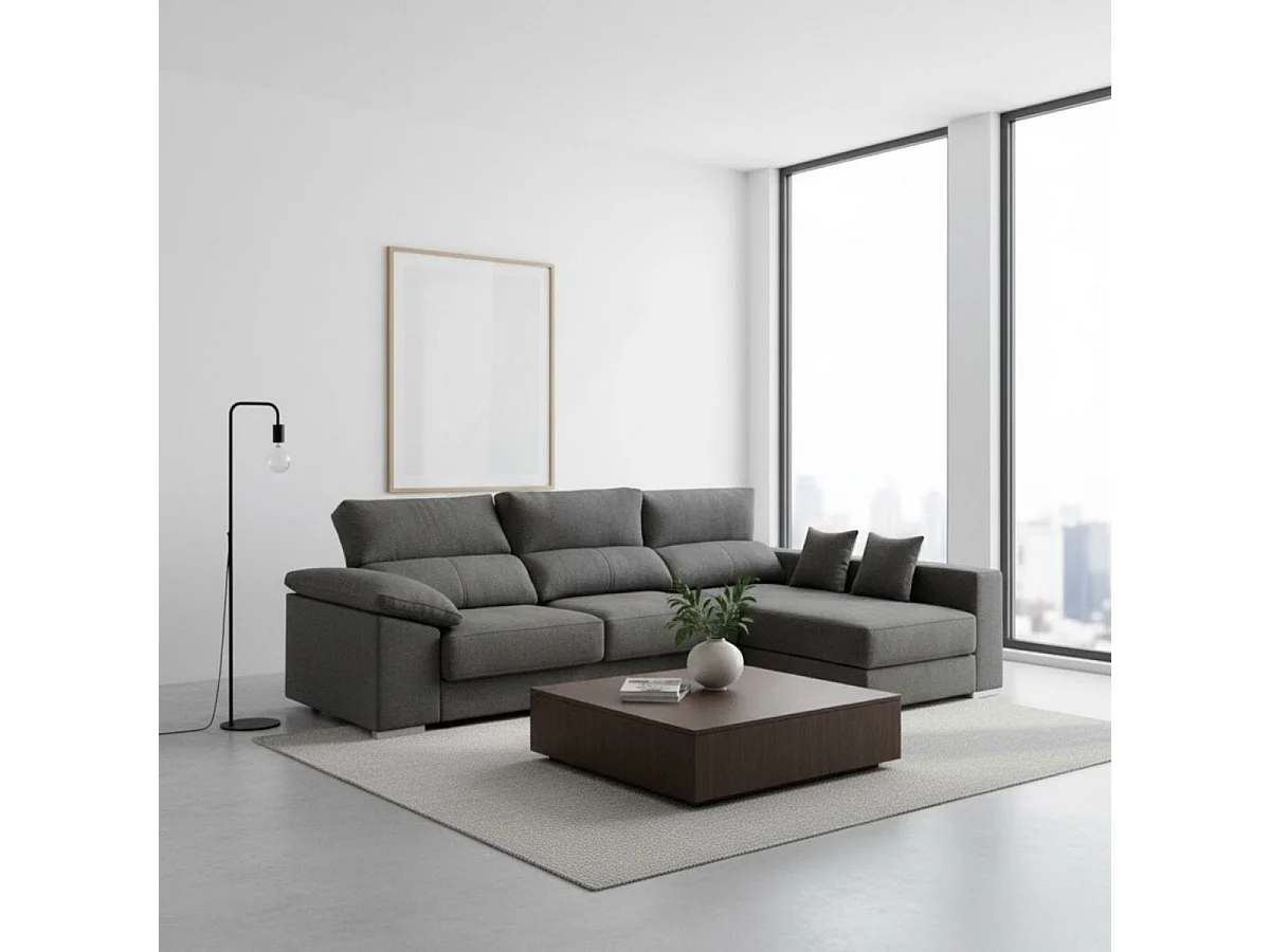 Sofá chaiselongue derecha Calgary 3 plazas deslizante y reclinable tela Bronx antracita 290 cm