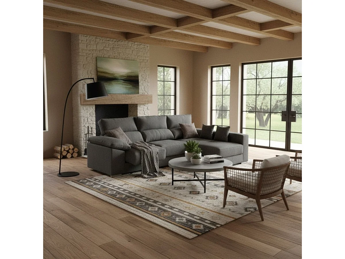 Sofá chaiselongue derecha Calgary 3 plazas deslizante y reclinable tela Bronx antracita 290 cm