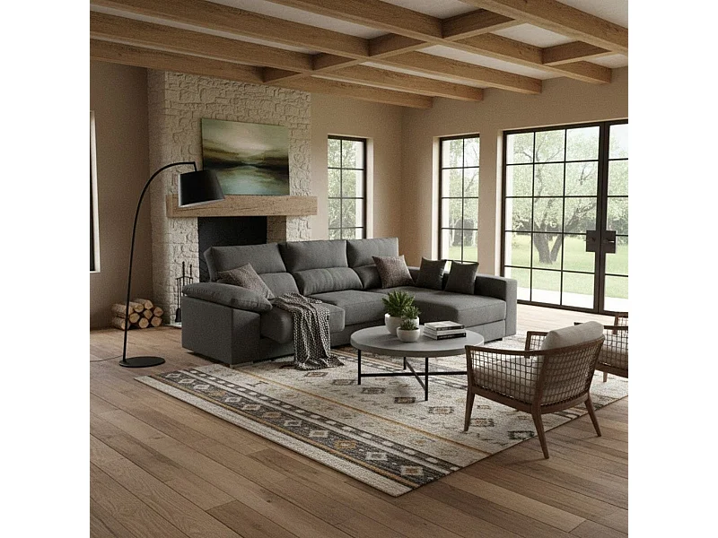 Sofá chaiselongue derecha Calgary 3 plazas deslizante y reclinable tela Bronx antracita 290 cm