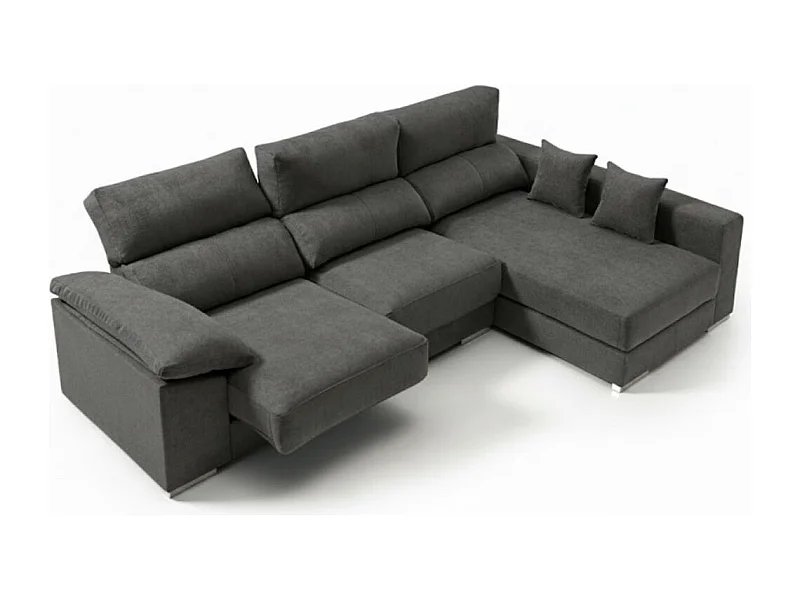 Sofá chaiselongue derecha Calgary 3 plazas deslizante y reclinable tela Bronx antracita 290 cm