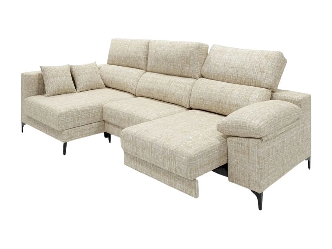 Sofá chaiselongue izquierda Santorini 3 plazas deslizante y reclinable tela Sorrento beige 275 cm