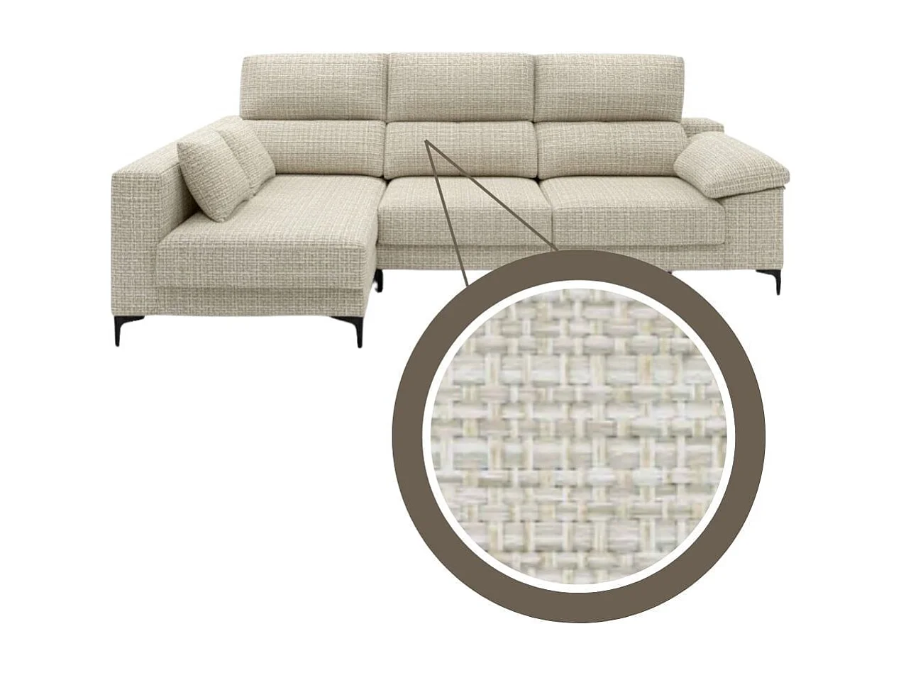 Sofá chaiselongue izquierda Santorini 3 plazas deslizante y reclinable tela Sorrento beige 275 cm