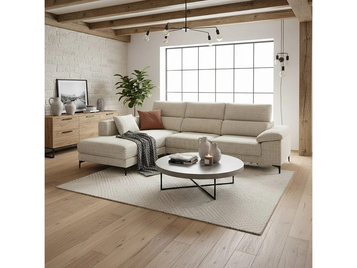 Sofá chaiselongue izquierda Santorini 3 plazas deslizante y reclinable tela Sorrento beige 275 cm