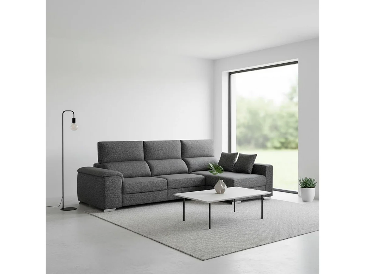 Sofá chaiselongue derecha Sidney 3 plazas deslizante y reclinable tela Bronx antracita 285 cm