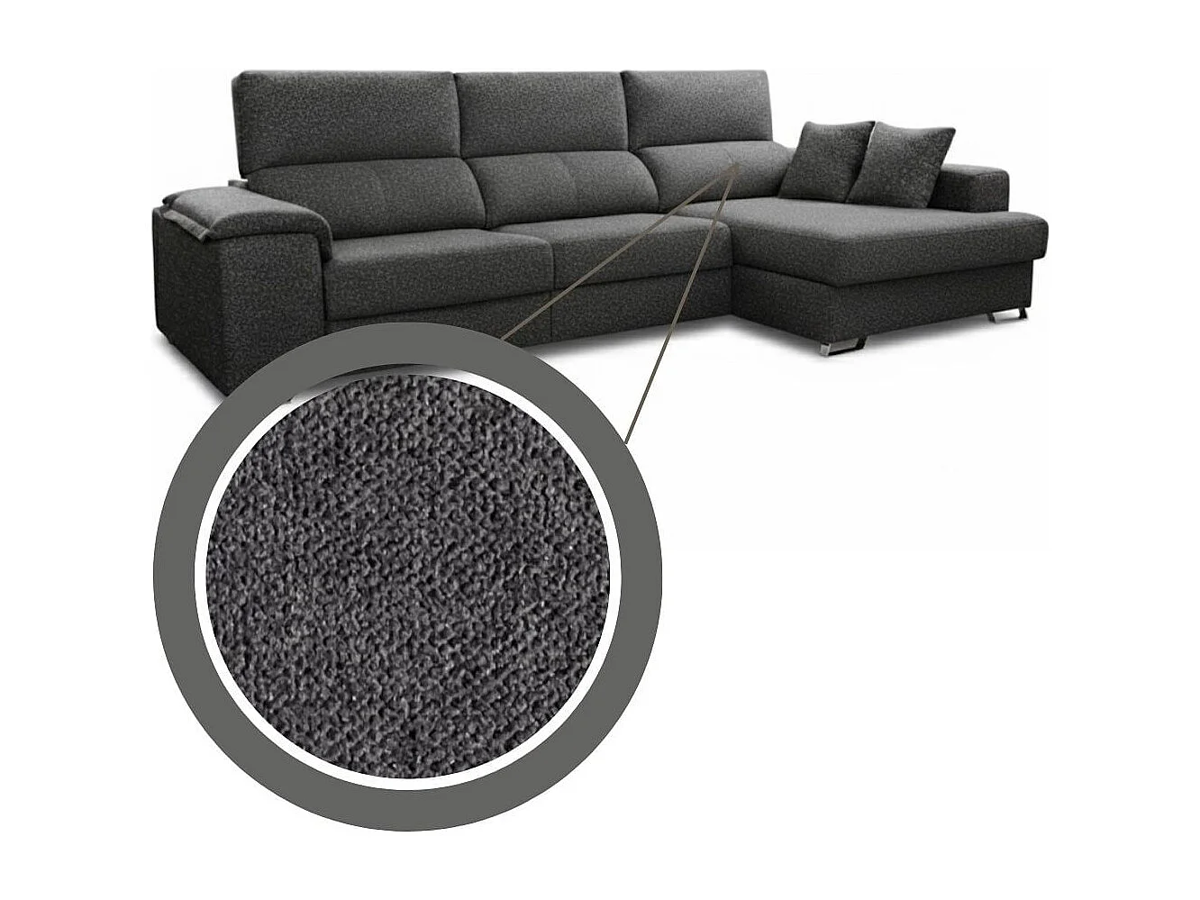 Sofá chaiselongue derecha Sidney 3 plazas deslizante y reclinable tela Bronx antracita 285 cm