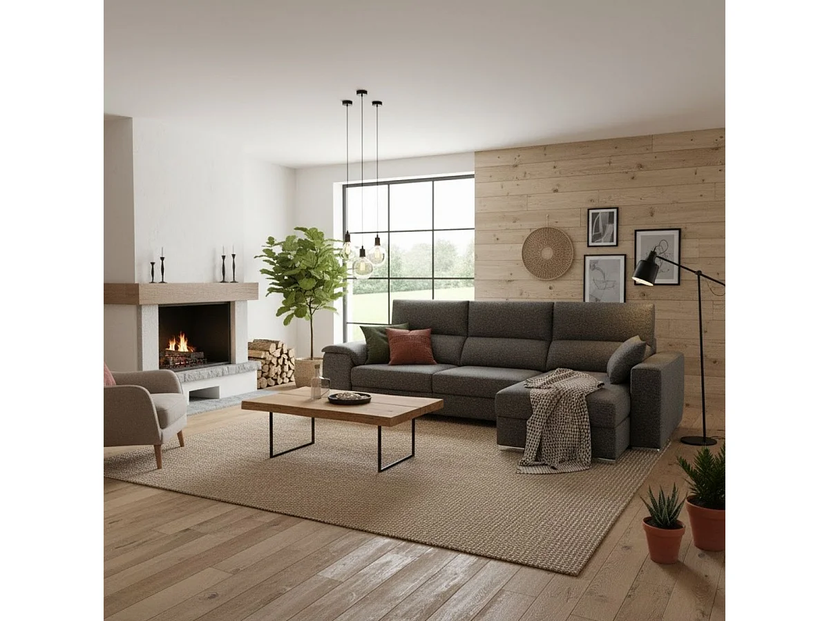 Sofá chaiselongue derecha Sidney 3 plazas deslizante y reclinable tela Bronx antracita 285 cm