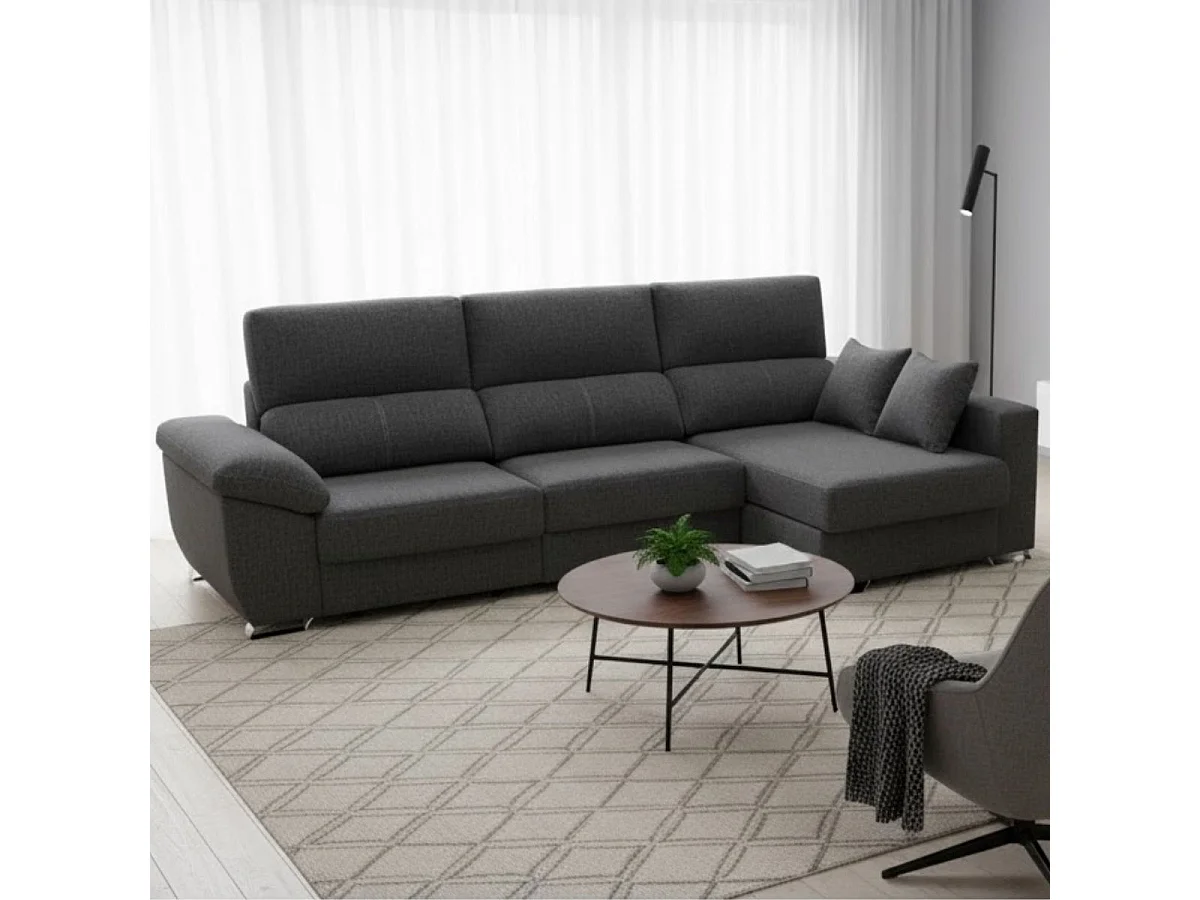 Sofá chaiselongue Ponza 3 plazas deslizante + cabezales reclinables izquierda antracita 100x275x160 cm